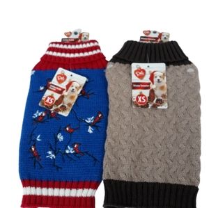 NWT lot of 2 XS holiday buddy dog sweaters blu tan